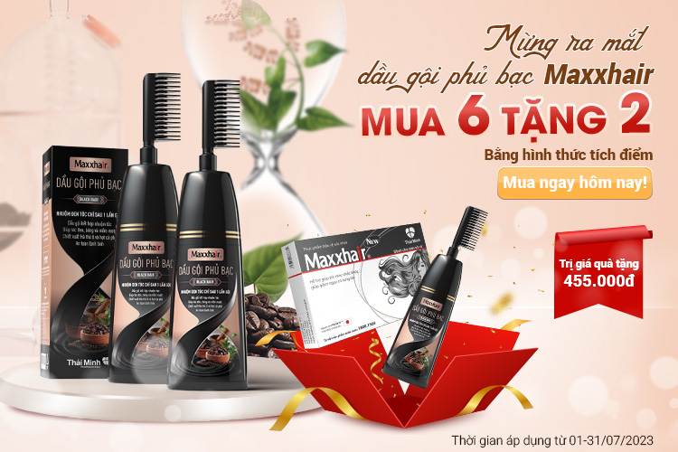 Ưu đãi đặc biệt: Mua 6 tặng 2 bằng hình thức nhắn tin tích điểm mừng sự kiện ra mắt Dầu gội phủ bạc Maxxhair 1